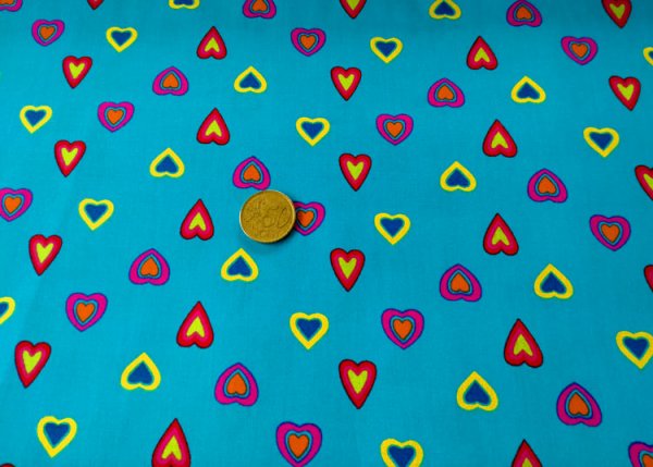 Little hearts dark turquoise cotton poplin